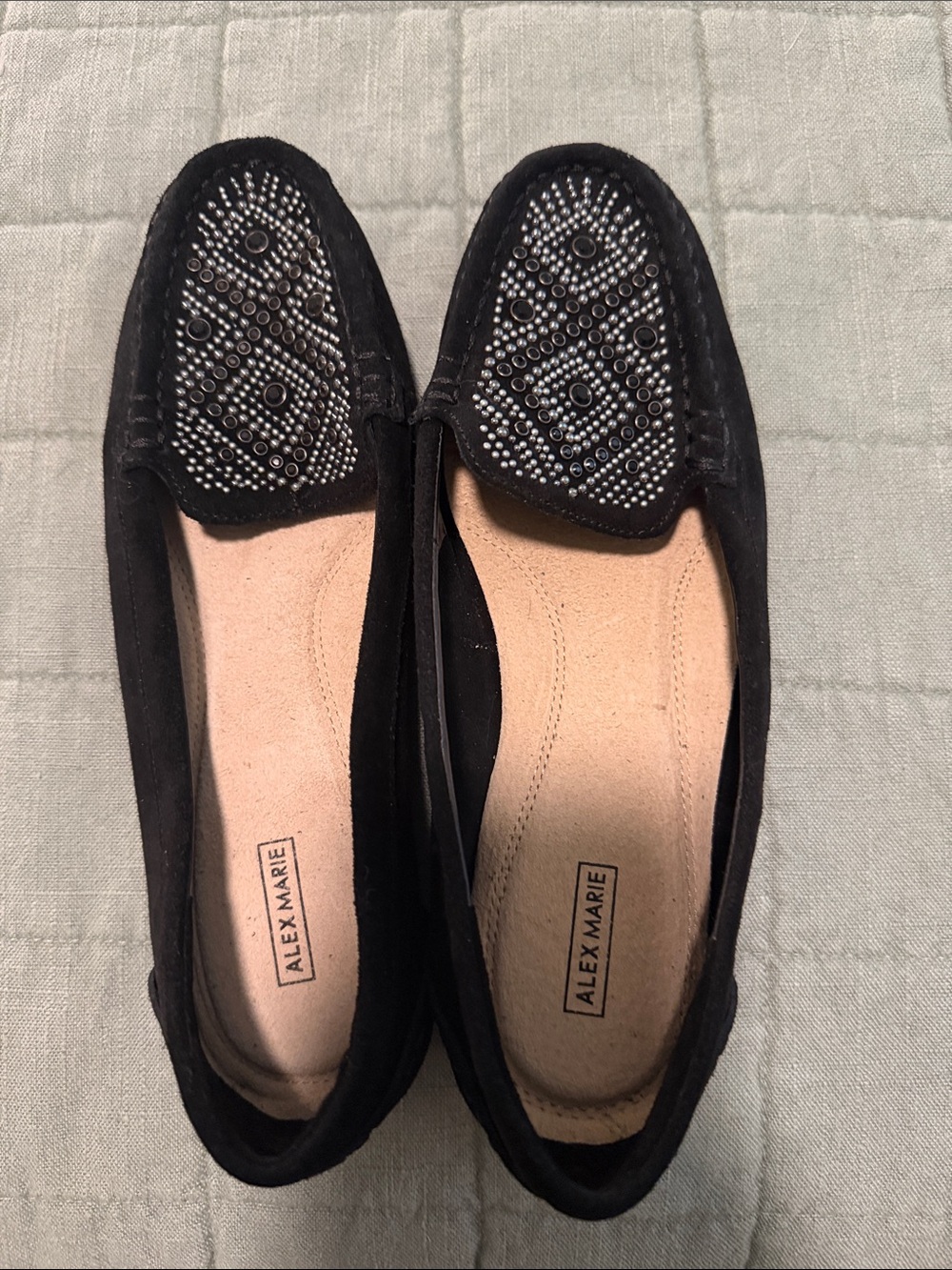 Alex Marie Black Studded Suede Slip-On Loafers
